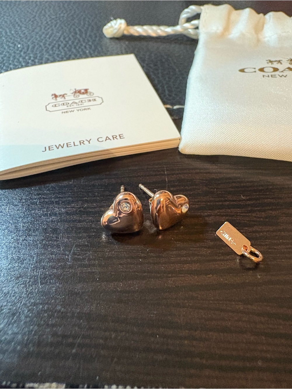 Coach rose gold puffy heart stud earrings